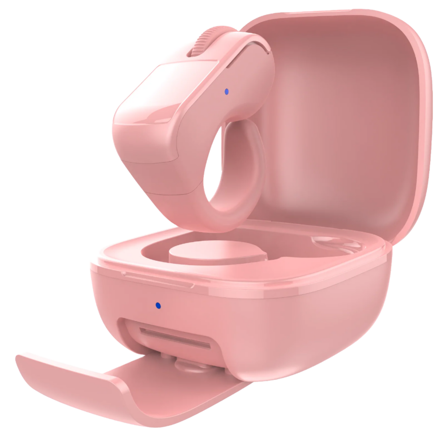 Pink electronic device with a cover on a white background